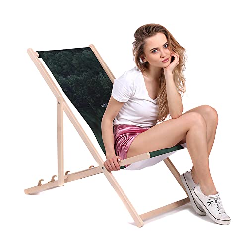 DreamRoots Liegestuhl Klappbar Holz aus Buchenholz, bis 130 kg belastbar, 3-Fach verstellbare Rückenlehne, waschbarer Polyesterbezug von DreamRoots