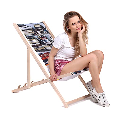 DreamRoots Liegestuhl Klappbar Holz aus Buchenholz, bis 130 kg belastbar, 3-Fach verstellbare Rückenlehne, waschbarer Polyesterbezug von DreamRoots