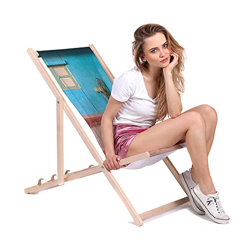 DreamRoots Liegestuhl Klappbar Holz aus Buchenholz, bis 130 kg belastbar, 3-Fach verstellbare Rückenlehne, waschbarer Polyesterbezug von DreamRoots