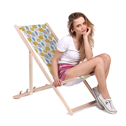 DreamRoots Liegestuhl Klappbar Holz aus Buchenholz, bis 130 kg belastbar, 3-Fach verstellbare Rückenlehne, waschbarer Polyesterbezug von DreamRoots