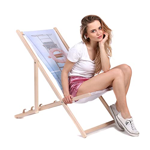 DreamRoots Liegestuhl Klappbar Holz aus Buchenholz, bis 130 kg belastbar, 3-Fach verstellbare Rückenlehne, waschbarer Polyesterbezug von DreamRoots