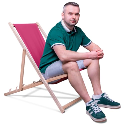 DreamRoots Liegestuhl Klappbar Holz aus Buchenholz, bis 130 kg belastbar, 3-Fach verstellbare Rückenlehne, waschbarer Polyesterbezug von DreamRoots