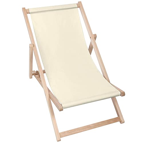 DreamRoots Liegestuhl klappbar Holz, Buchenholz bis zu 130 kg, Sonnenliege klappbar mit 3-stufiger Neigungsregulierung der Rückenlehne, Strandstuhl Holz waschbare 100% Polyester Liegestuhl Holz Basic von DreamRoots