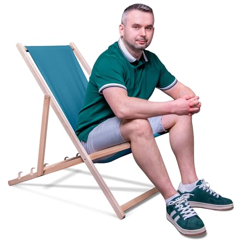 DreamRoots Liegestuhl Klappbar Holz aus Buchenholz, bis 130 kg belastbar, 3-Fach verstellbare Rückenlehne, waschbarer Polyesterbezug von DreamRoots