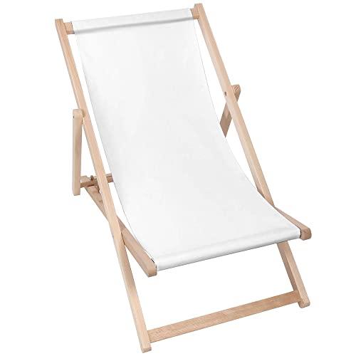 DreamRoots Liegestuhl klappbar Holz, Buchenholz bis zu 130 kg, Sonnenliege klappbar mit 3-stufiger Neigungsregulierung der Rückenlehne, Strandstuhl Holz waschbare 100% Polyester Liegestuhl Holz Basic von DreamRoots