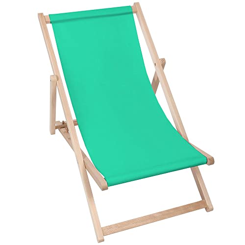 DreamRoots Liegestuhl klappbar Holz, Buchenholz bis zu 130 kg, Sonnenliege klappbar mit 3-stufiger Neigungsregulierung der Rückenlehne, Strandstuhl Holz waschbare 100% Polyester Liegestuhl Holz Basic von DreamRoots