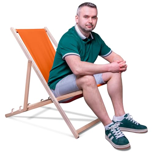 DreamRoots Liegestuhl Klappbar Holz aus Buchenholz, bis 130 kg belastbar, 3-Fach verstellbare Rückenlehne, waschbarer Polyesterbezug von DreamRoots