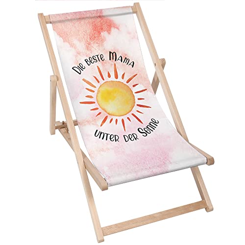 DreamRoots Muttertagsgeschenk - Liegestuhl klappbar Holz Liegestuhl Holz Geschenke Für Mama - Sonnenliege Klappbar Mama Geschenk - Strandstuhl Holz Beste Mama Der Welt von DreamRoots