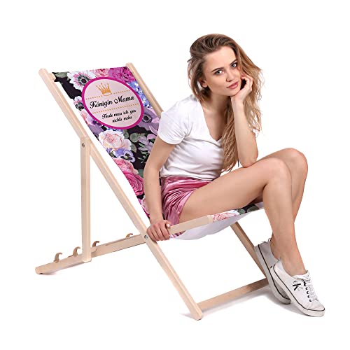 DreamRoots Muttertagsgeschenk für Mama Liegestuhl Holz klappbar aus Buchenholz, bis 130 kg belastbar, verstellbare Rückenlehne faltbar und robust für Garten oder Terrasse von DreamRoots