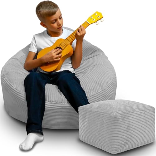 DreamRoots Sitzsack Erwachsene Cord oder Kinder - Bean Bag Sofa - Sitzsack Cord mit Hocker und Bezug - Sitzsäcke mit Füllung 70x70x70 cm Cool Gray DreamRoots Sitzsack Erwachsene Cord oder Kinder - Bean Bag Sofa - Sitzsack Cord mit Hocker und Bezug - Sitzsäcke mit Füllung 70x70x70 cm Cool Gray von DreamRoots