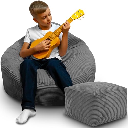 DreamRoots Sitzsack Erwachsene Cord oder Kinder - Bean Bag Sofa - Sitzsack Cord mit Hocker und Bezug - Sitzsäcke mit Füllung 70x70x70 cm Frost Gray DreamRoots Sitzsack Erwachsene Cord oder Kinder - Bean Bag Sofa - Sitzsack Cord mit Hocker und Bezug - Sitzsäcke mit Füllung 70x70x70 cm Frost Gray von DreamRoots