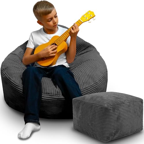DreamRoots Sitzsack Erwachsene Cord oder Kinder - Bean Bag Sofa - Sitzsack Cord mit Hocker und Bezug - Sitzsäcke mit Füllung 70x70x70 cm Granite Gray DreamRoots Sitzsack Erwachsene Cord oder Kinder - Bean Bag Sofa - Sitzsack Cord mit Hocker und Bezug - Sitzsäcke mit Füllung 70x70x70 cm Granite Gray von DreamRoots