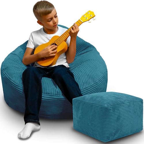 DreamRoots Sitzsack Erwachsene Cord oder Kinder - Bean Bag Sofa - Sitzsack Cord mit Hocker und Bezug - Sitzsäcke mit Füllung 70x70x70 cm Ocean Depths DreamRoots Sitzsack Erwachsene Cord oder Kinder - Bean Bag Sofa - Sitzsack Cord mit Hocker und Bezug - Sitzsäcke mit Füllung 70x70x70 cm Ocean Depths von DreamRoots