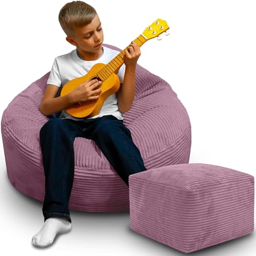DreamRoots Sitzsack Erwachsene Cord oder Kinder - Bean Bag Sofa - Sitzsack Cord mit Hocker und Bezug - Sitzsäcke mit Füllung 70x70x70 cm Plum Smoothie DreamRoots Sitzsack Erwachsene Cord oder Kinder - Bean Bag Sofa - Sitzsack Cord mit Hocker und Bezug - Sitzsäcke mit Füllung 70x70x70 cm Plum Smoothie von DreamRoots