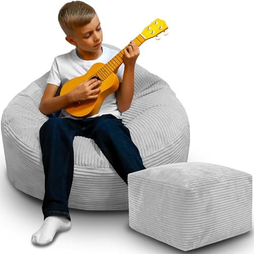 DreamRoots Sitzsack Erwachsene Cord oder Kinder - Bean Bag Sofa - Sitzsack Cord mit Hocker und Bezug - Sitzsäcke mit Füllung 70x70x70 cm Storm Gray DreamRoots Sitzsack Erwachsene Cord oder Kinder - Bean Bag Sofa - Sitzsack Cord mit Hocker und Bezug - Sitzsäcke mit Füllung 70x70x70 cm Storm Gray von DreamRoots