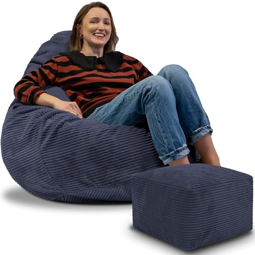 DreamRoots Sitzsack Erwachsene Cord oder Kinder - Bean Bag Sofa - Sitzsack Cord mit Hocker und Bezug - Sitzsäcke mit Füllung 90x90x100 cm Blueberry Pie DreamRoots Sitzsack Erwachsene Cord oder Kinder - Bean Bag Sofa - Sitzsack Cord mit Hocker und Bezug - Sitzsäcke mit Füllung 90x90x100 cm Blueberry Pie von DreamRoots