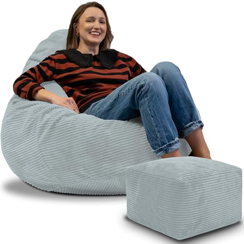 DreamRoots Sitzsack Erwachsene Cord oder Kinder - Bean Bag Sofa - Sitzsack Cord mit Hocker und Bezug - Sitzsäcke mit Füllung 90x90x100 cm Green Lily DreamRoots Sitzsack Erwachsene Cord oder Kinder - Bean Bag Sofa - Sitzsack Cord mit Hocker und Bezug - Sitzsäcke mit Füllung 90x90x100 cm Green Lily von DreamRoots