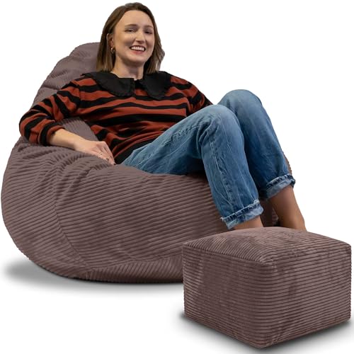 DreamRoots Sitzsack Erwachsene Cord oder Kinder - Bean Bag Sofa - Sitzsack Cord mit Hocker und Bezug - Sitzsäcke mit Füllung 90x90x100 cm Roasted Cocoa DreamRoots Sitzsack Erwachsene Cord oder Kinder - Bean Bag Sofa - Sitzsack Cord mit Hocker und Bezug - Sitzsäcke mit Füllung 90x90x100 cm Roasted Cocoa von DreamRoots