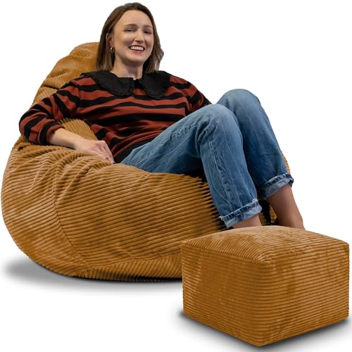 DreamRoots Sitzsack Erwachsene Cord oder Kinder - Bean Bag Sofa - Sitzsack Cord mit Hocker und Bezug - Sitzsäcke mit Füllung 90x90x100 cm Sugar Cookie DreamRoots Sitzsack Erwachsene Cord oder Kinder - Bean Bag Sofa - Sitzsack Cord mit Hocker und Bezug - Sitzsäcke mit Füllung 90x90x100 cm Sugar Cookie von DreamRoots