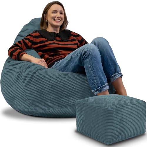 DreamRoots Sitzsack Erwachsene Cord oder Kinder - Bean Bag Sofa - Sitzsack Cord mit Hocker und Bezug - Sitzsäcke mit Füllung 90x90x100 cm Ocean Depths DreamRoots Sitzsack Erwachsene Cord oder Kinder - Bean Bag Sofa - Sitzsack Cord mit Hocker und Bezug - Sitzsäcke mit Füllung 90x90x100 cm Ocean Depths von DreamRoots