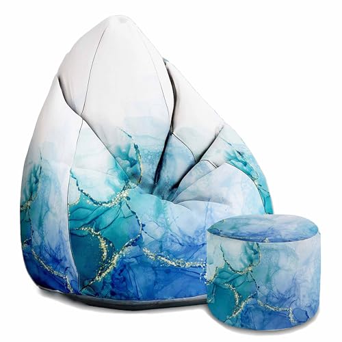 DreamRoots Sitzsack Erwachsene mit Füllung 80x80x120cm - Bean Bag Chair - Sitzsäcke mit Lehne und Hocker und Bezug - Sitzsack Sessel - Chill Sessel Oxford Blue Marmur DreamRoots Sitzsack Erwachsene mit Füllung 80x80x120cm - Bean Bag Chair - Sitzsäcke mit Lehne und Hocker und Bezug - Sitzsack Sessel - Chill Sessel Oxford Blue Marmur von DreamRoots