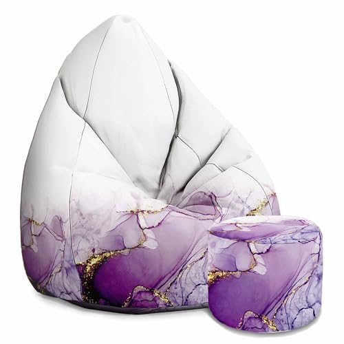 DreamRoots Sitzsack Erwachsene mit Füllung 80x80x120cm - Bean Bag Chair - Sitzsäcke mit Lehne und Hocker und Bezug - Sitzsack Sessel - Chill Sessel Oxford Watercolor Abstract Violet von DreamRoots