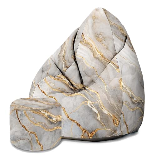 DreamRoots Sitzsack Erwachsene mit Füllung 80x80x120cm - Bean Bag Chair - Sitzsäcke mit Lehne und Hocker und Bezug - Sitzsack Sessel - Chill Sessel Velvet Gold Fantasy von DreamRoots
