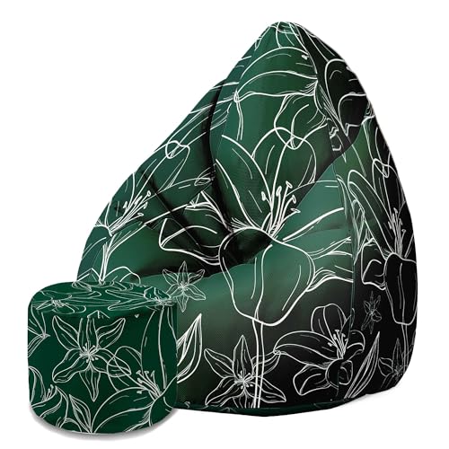 DreamRoots Sitzsack Erwachsene mit Füllung 80x80x120cm - Bean Bag Chair - Sitzsäcke mit Lehne und Hocker und Bezug - Sitzsack Sessel - Chill Sessel Velvet Green Flowers DreamRoots Sitzsack Erwachsene mit Füllung 80x80x120cm - Bean Bag Chair - Sitzsäcke mit Lehne und Hocker und Bezug - Sitzsack Sessel - Chill Sessel Velvet Green Flowers von DreamRoots