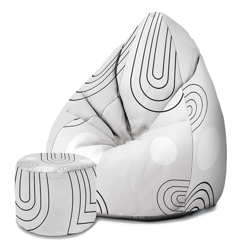 DreamRoots Sitzsack Erwachsene mit Füllung 80x80x120cm - Bean Bag Chair - Sitzsäcke mit Lehne und Hocker und Bezug - Sitzsack Sessel - Chill Sessel Velvet Scandinavian Abstract von DreamRoots