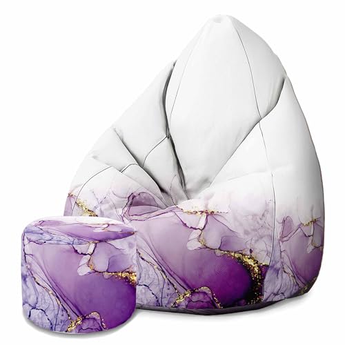 DreamRoots Sitzsack Erwachsene mit Füllung 80x80x120cm - Bean Bag Chair - Sitzsäcke mit Lehne und Hocker und Bezug - Sitzsack Sessel - Chill Sessel Velvet Watercolor Abstract Violet von DreamRoots