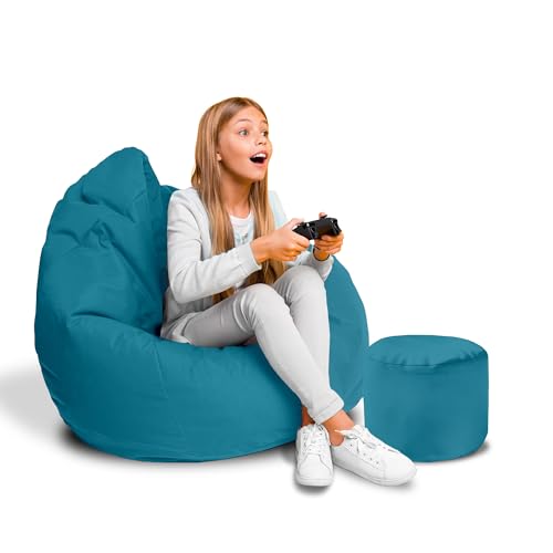 DreamRoots Sitzsack für Kinder und Erwachsene - Sitzsack mit Füllung, Lehne, Hocker und Bezug - Oxford Stoff 220 gr/m2 Wasserdicht - Sitzkissen Boden - Chill Sack S, Hellblau von DreamRoots