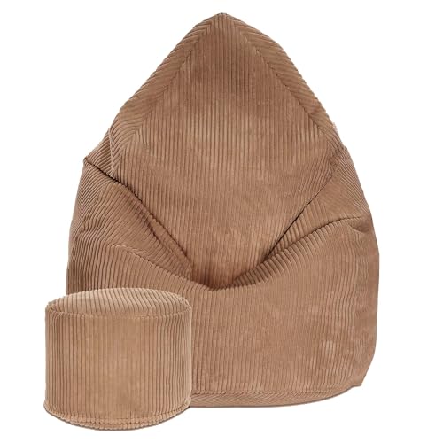 DreamRoots Sitzsack Kinder 70x70x105cm - Sitzsack Cord - Bean Bag Chair - Sitzsack mit Lehne und Hocker und Bezug - Sitzkissen Boden - Chill Sack - Bubibag Sitzsack - Sitzsack mit Füllung von DreamRoots