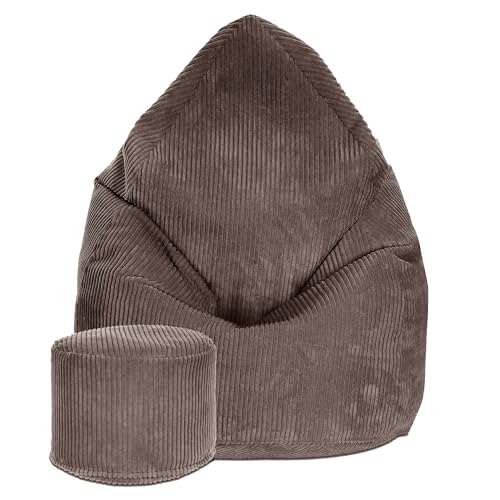 DreamRoots Sitzsack Kinder 70x70x105cm - Sitzsack Cord - Bean Bag Chair - Sitzsack mit Lehne und Hocker und Bezug - Sitzkissen Boden - Chill Sack - Bubibag Sitzsack - Sitzsack mit Füllung von DreamRoots