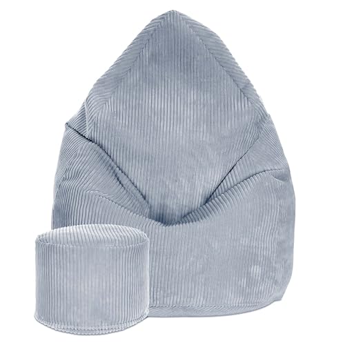 DreamRoots Sitzsack Kinder 70x70x105cm - Sitzsack Cord - Bean Bag Chair - Sitzsack mit Lehne und Hocker und Bezug - Sitzkissen Boden - Chill Sack - Bubibag Sitzsack - Sitzsack mit Füllung von DreamRoots