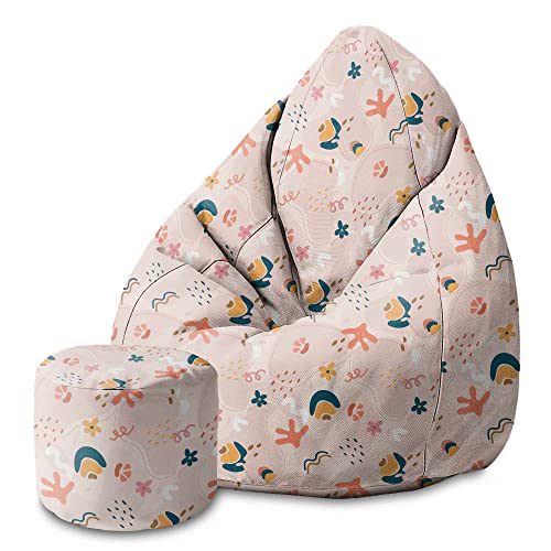 DreamRoots Sitzsack Kinder 70x70x105cm - Sitzsack mit Lehne und Hocker und Bezug - Sitzkissen Boden - Chill Sack - Bubibag Sitzsack - Sitzsack mit Füllung - Kinder Sitzsack S-Geo1 von DreamRoots