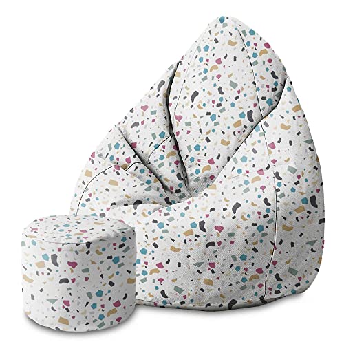 DreamRoots Sitzsack Kinder 70x70x105cm - Sitzsack mit Lehne und Hocker und Bezug - Sitzkissen Boden - Chill Sack Bubibag mit Füllung S-Geo1 von DreamRoots