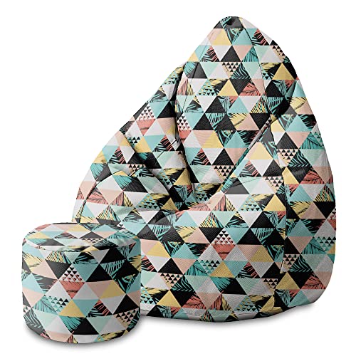 DreamRoots Sitzsack Kinder 70x70x105cm - Sitzsack mit Lehne und Hocker und Bezug - Sitzkissen Boden - Chill Sack Bubibag mit Füllung S-Geo1 von DreamRoots