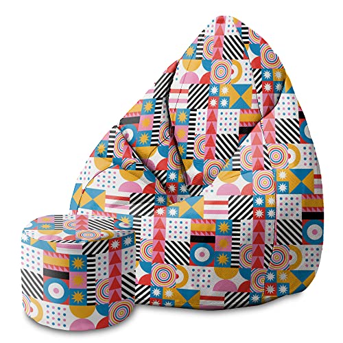 DreamRoots Sitzsack Kinder 70x70x105cm - Sitzsack mit Lehne und Hocker und Bezug - Sitzkissen Boden - Chill Sack - Bubibag Sitzsack - Sitzsack mit Füllung - Kinder Sitzsack S-Geo1 von DreamRoots