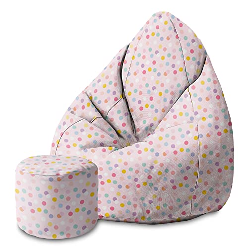 DreamRoots Sitzsack Kinder 70x70x105cm - Sitzsack mit Lehne und Hocker und Bezug - Sitzkissen Boden - Chill Sack Bubibag mit Füllung S-Geo1 von DreamRoots
