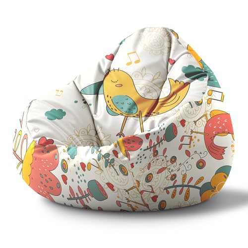 DreamRoots Sitzsack Kinder mit füllung - Sitzkissen Kinder Boden - Kinderzimmer Möbel - Sitzsäcke fürs kinderzimmer - Bean Bag S Happy Yellow Bird von DreamRoots
