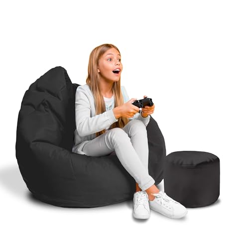 DreamRoots Sitzsack für Kinder und Erwachsene - Sitzsack mit Füllung, Lehne, Hocker und Bezug - Oxford Stoff 220 gr/m2 Wasserdicht - Sitzkissen Boden - Chill Sack S, Schwarz DreamRoots Sitzsack für Kinder und Erwachsene - Sitzsack mit Füllung, Lehne, Hocker und Bezug - Oxford Stoff 220 gr/m2 Wasserdicht - Sitzkissen Boden - Chill Sack S, Schwarz von DreamRoots