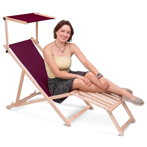 DreamRoots Sonnenliege klappbar mit Dach aus Holz - Liegestuhl mit Sonnenschutz & Fußstütze aus Holz bis 130 kg, Oxford-Polyester 220g/m², 3-Fach verstellbar - Burgundy DreamRoots Sonnenliege klappbar mit Dach aus Holz - Liegestuhl mit Sonnenschutz & Fußstütze aus Holz bis 130 kg, Oxford-Polyester 220g/m², 3-Fach verstellbar - Burgundy von DreamRoots