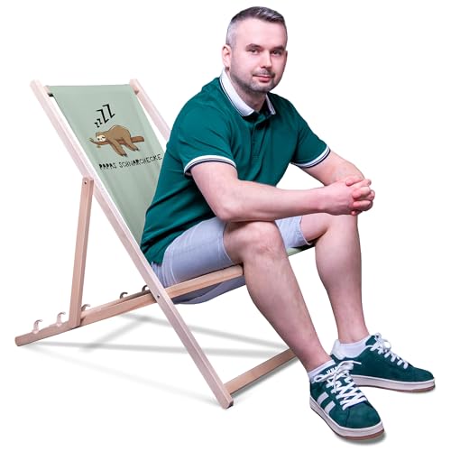 DreamRoots Vatertagsgeschenk für Papa Liegestuhl Holz klappbar aus Buchenholz, bis 130 kg, mit Verstellbarer Rückenlehne faltbar und robust - Bester Papa Geschenke von DreamRoots