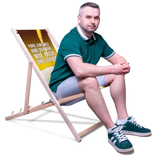 DreamRoots Vatertagsgeschenk für Papa Liegestuhl Holz klappbar aus Buchenholz, bis 130 kg, mit Verstellbarer Rückenlehne faltbar und robust - Bester Papa Geschenke von DreamRoots