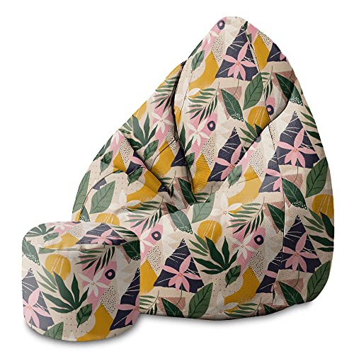 DreamRoots Bean Bag 80x80x120cm - Sitzsack mit Lehne und Hocker und Bezug - Sitzkissen Boden - Chill Bubibag - Sitzsack mit Füllung - Erwachsene mit Füllung M-Lichtblum1 von DreamRoots