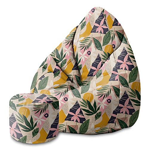 DreamRoots Bean Bag 80x80x120cm - Sitzsack mit Lehne und Hocker und Bezug - Sitzkissen Boden - Chill Sack - Bubibag Sitzsack - Sitzsack mit Füllung - Sitzsack Erwachsene mit Füllung M-Lichtblum1 von DreamRoots