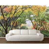 Chinese Garden Tapete, Selbstklebende Wandbild, Bunte Garten Wandkunst, Herbst Wandbedeckung, Bäume Wand Dekor, Schälen Und Kleben von DreamVinyl