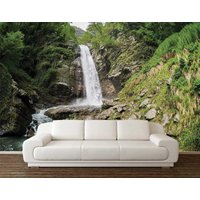 Dschungel Wasserfall Tapete, Peel & Stick Wandkunst, Dschungel Wandbehang, Wasserfall Wanddeko, Fluss Steine Wandbehang von DreamVinyl