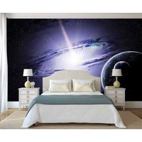 Kosmos Wanddekoration, Lila Raumdecke Dekor, Selbstklebende Planeten Tapete, Galaxie Deckenverkleidung, Wandkunst, Weltraum Deko von DreamVinyl