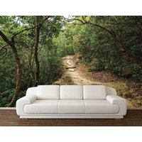 Wald Wandbild, Natur Tapete, Waldweg Wandbehang, Bäume 3D Wandkunst, Natur Wanddeko von DreamVinyl